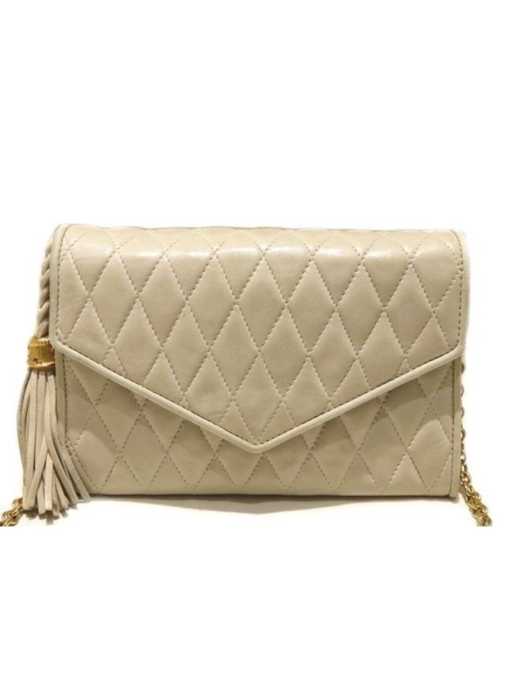 Chanel Antique Fringe Shoulder Bag Ivory Lambskin Quilted Tassel